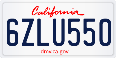 CA license plate 6ZLU550