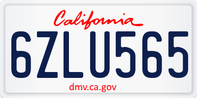 CA license plate 6ZLU565