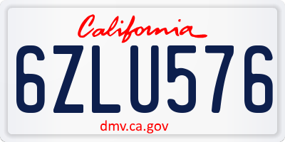 CA license plate 6ZLU576