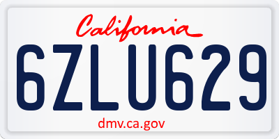 CA license plate 6ZLU629
