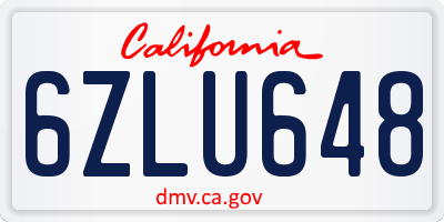 CA license plate 6ZLU648