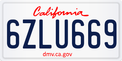 CA license plate 6ZLU669