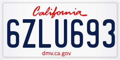 CA license plate 6ZLU693