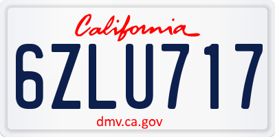 CA license plate 6ZLU717