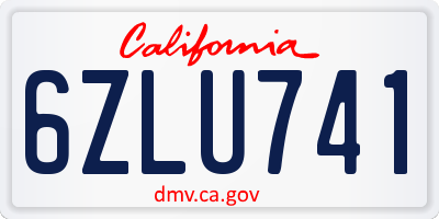CA license plate 6ZLU741