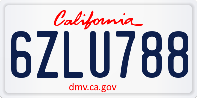 CA license plate 6ZLU788