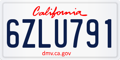 CA license plate 6ZLU791
