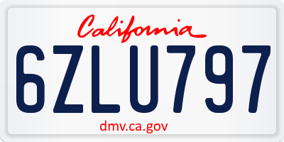 CA license plate 6ZLU797