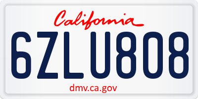 CA license plate 6ZLU808