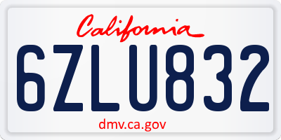 CA license plate 6ZLU832