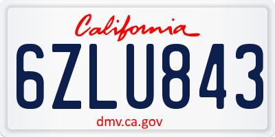 CA license plate 6ZLU843