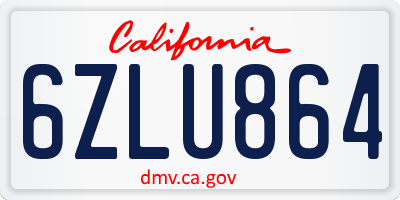 CA license plate 6ZLU864