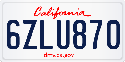 CA license plate 6ZLU870