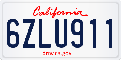 CA license plate 6ZLU911