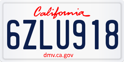 CA license plate 6ZLU918
