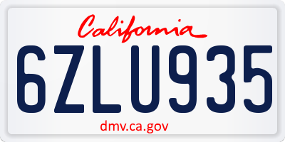 CA license plate 6ZLU935
