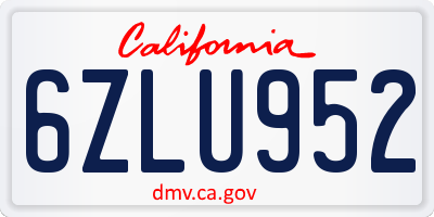 CA license plate 6ZLU952