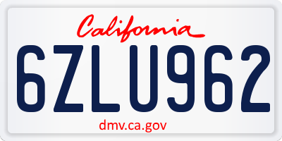 CA license plate 6ZLU962