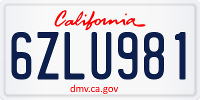 CA license plate 6ZLU981