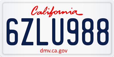 CA license plate 6ZLU988