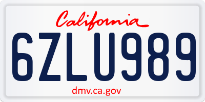 CA license plate 6ZLU989