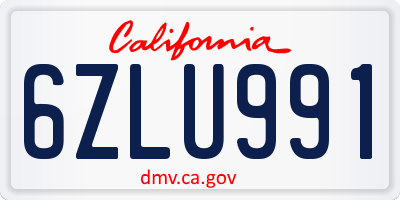 CA license plate 6ZLU991