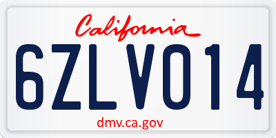 CA license plate 6ZLV014