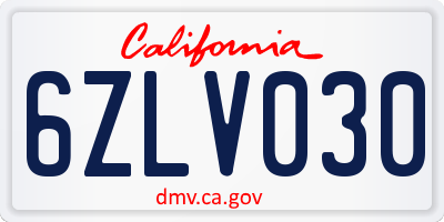 CA license plate 6ZLV030
