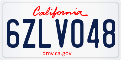 CA license plate 6ZLV048