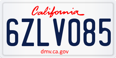 CA license plate 6ZLV085