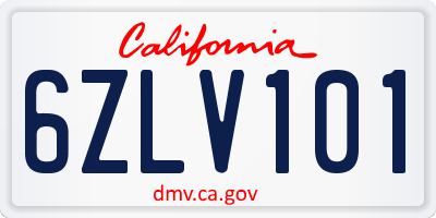 CA license plate 6ZLV101