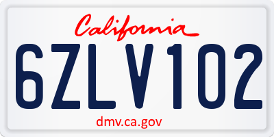 CA license plate 6ZLV102