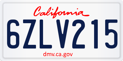 CA license plate 6ZLV215
