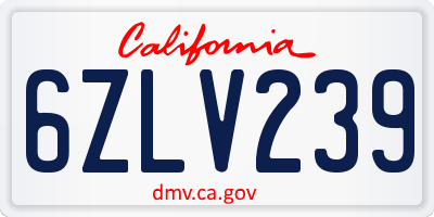 CA license plate 6ZLV239