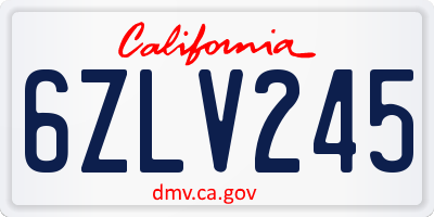 CA license plate 6ZLV245