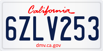 CA license plate 6ZLV253