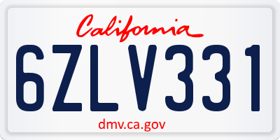 CA license plate 6ZLV331