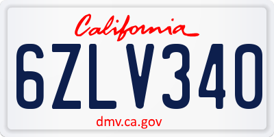 CA license plate 6ZLV340