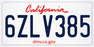 CA license plate 6ZLV385
