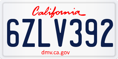 CA license plate 6ZLV392