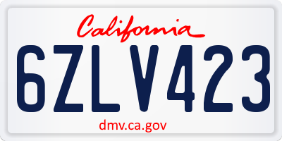 CA license plate 6ZLV423