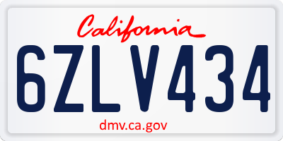 CA license plate 6ZLV434