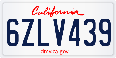 CA license plate 6ZLV439