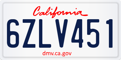 CA license plate 6ZLV451