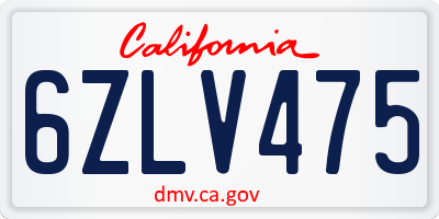 CA license plate 6ZLV475