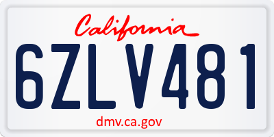 CA license plate 6ZLV481