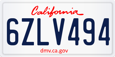 CA license plate 6ZLV494