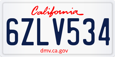 CA license plate 6ZLV534