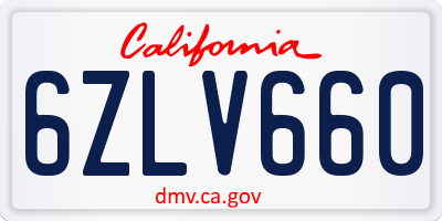 CA license plate 6ZLV660