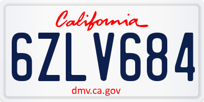 CA license plate 6ZLV684